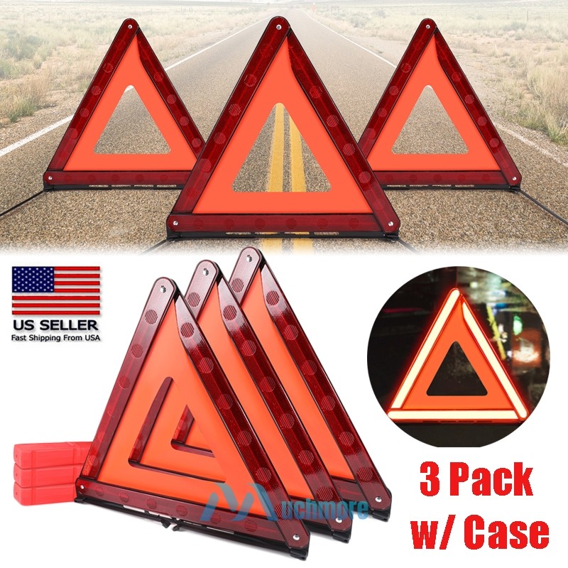 3PCS Emergency Warning Triangles Reflective Safety Roadside Triangle Kit for Car