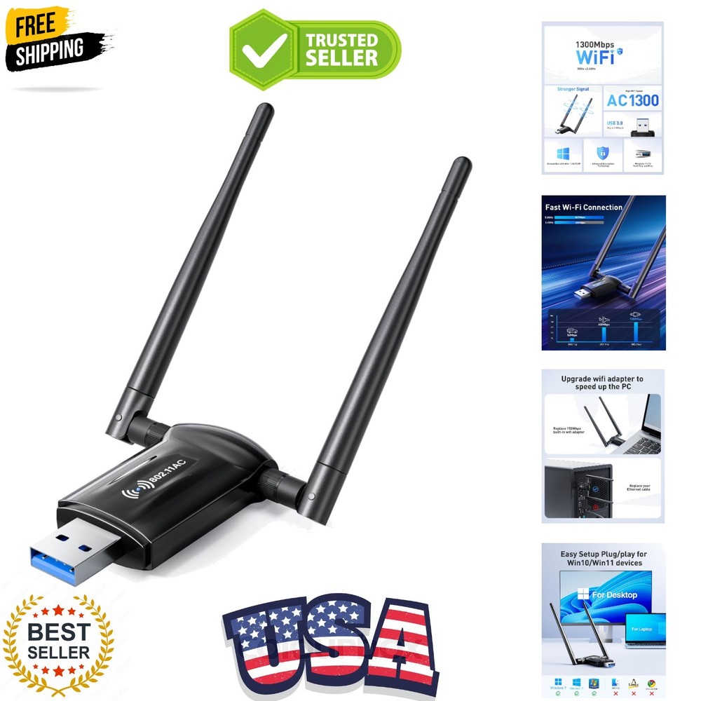USB WiFi Adapter for Desktop PC - 1300Mbps Wi-Fi 5G 2.4G USB 3.0 Wireless Ada...
