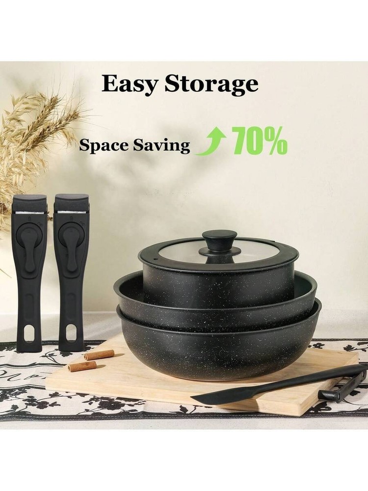 12pcs Non-Stick Pots and Pans Set, with Detachable Handle for Kitchen