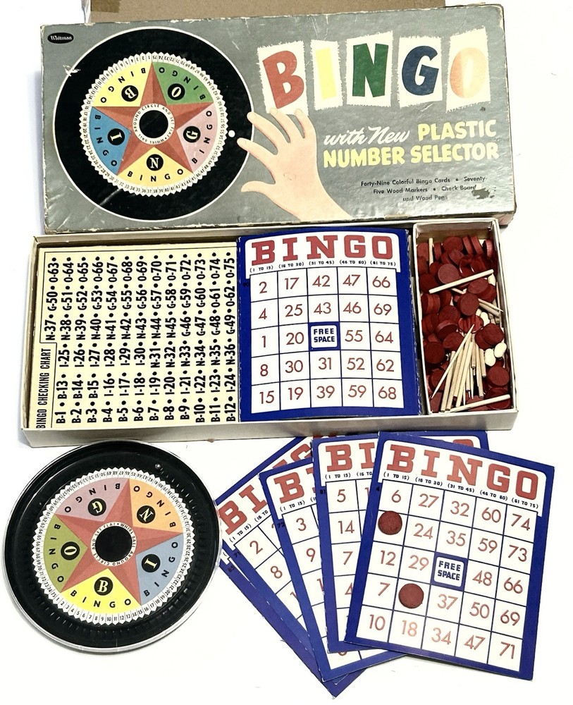 Vintage Whitman Collectible Bingo Board & Spinner Number Selector Game Set