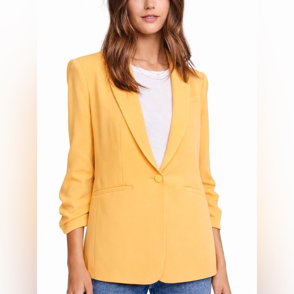 Cinq a Sept Khloe Blazer Sunset Orange Ruched 3/4 Sleeves SZ 6