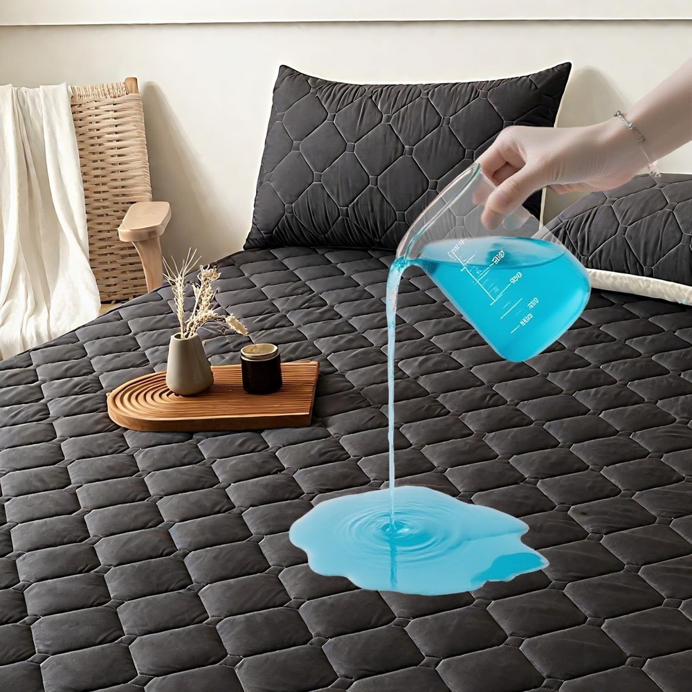 Twin Size Black Waterproof Mattress ProtectorQuilted Fitted Mattress Pad with...