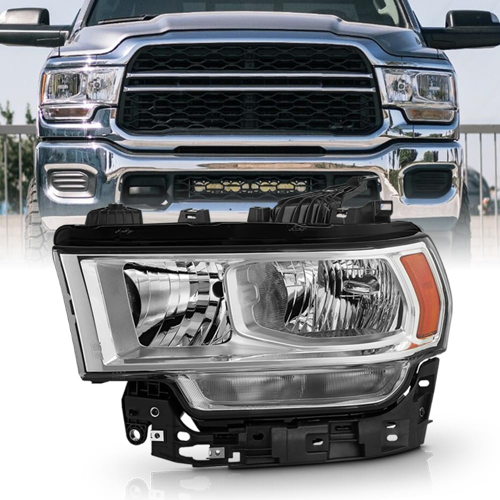 - for 2019 2020 2021 2022 2023 2024 Ram 2500 3500 Halogen Type Chrome Headlight
