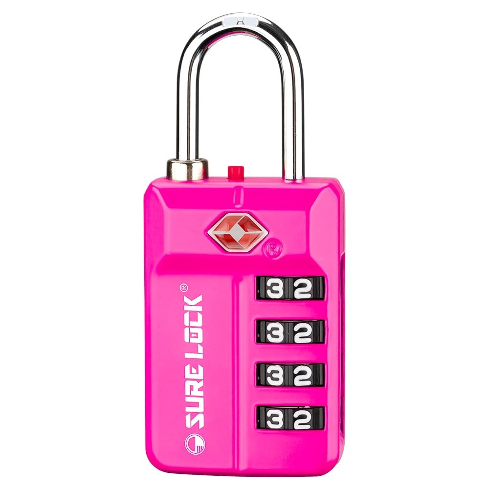 TSA Approved 4-Digit Luggage Lock, Resettable Combination, Red Dot Open-Alert...