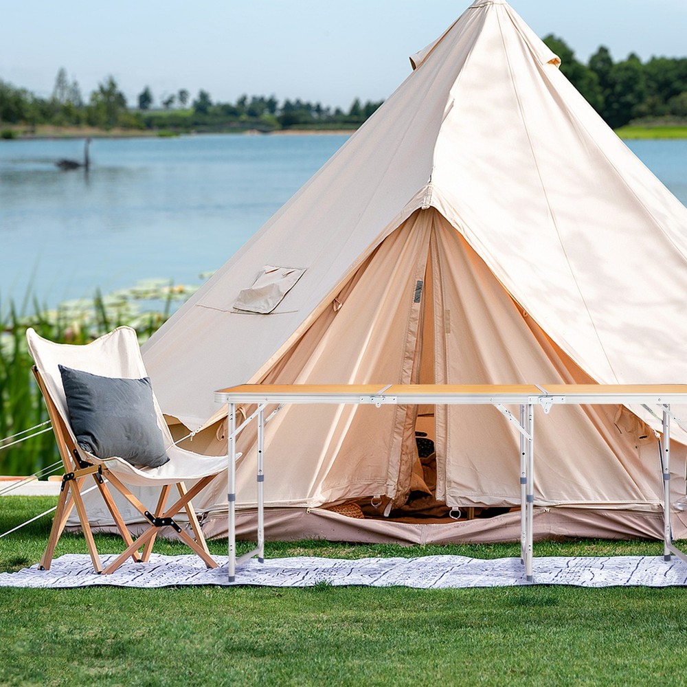 6ft Aluminum Alloy Folding Table Wood Grain Color