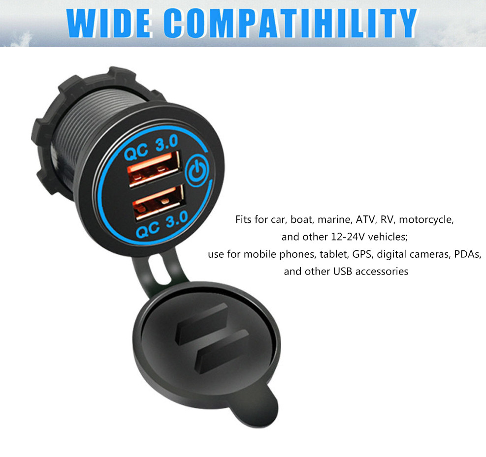 2PCS Quick Charge QC 3.0 Dual USB Car Fast Charger Socket with Touch Switch
