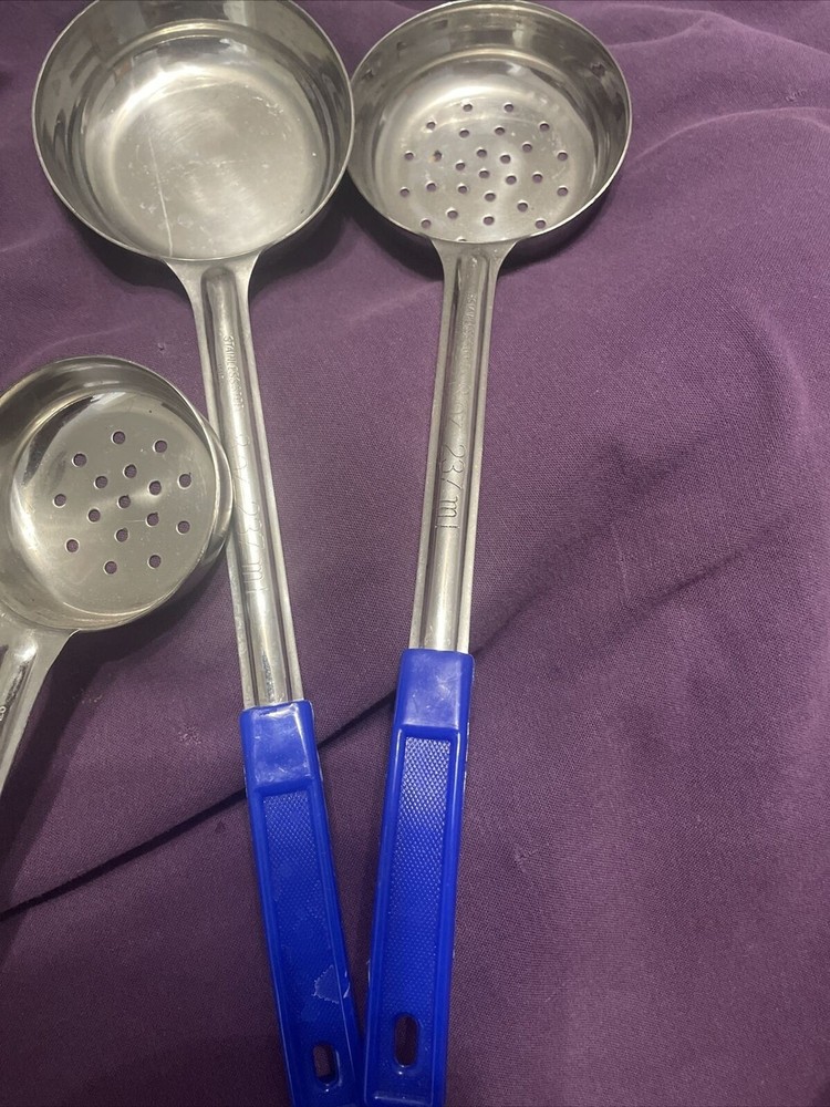8 Spoons Plastic Colors Handles Stainless Set Serving & Slotted 4 Sizes
