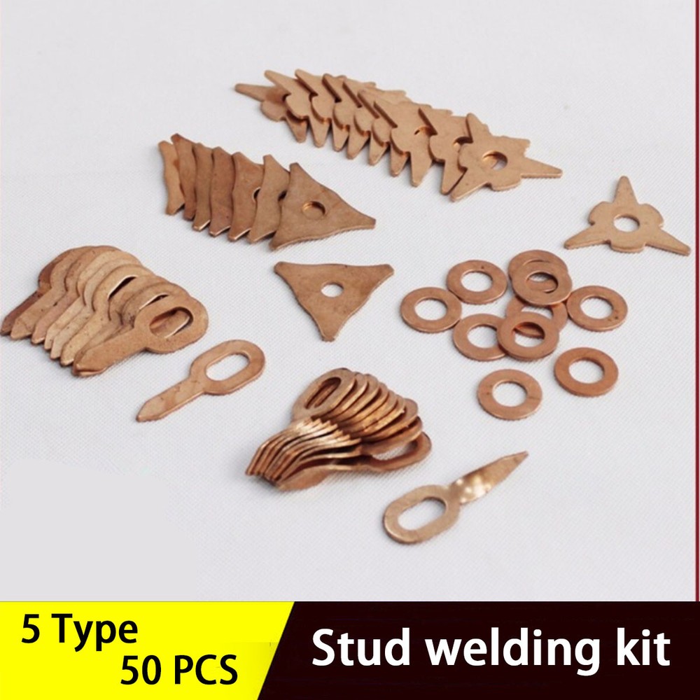 50Pcs 5 Type Stud Welding Kit Accessories Straight Twisted Dent Pulling Rings