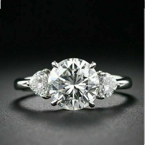 14k White Gold 2.50Ct Round & Round Cut VVS1 Moissanite Engagement Ring Size 8
