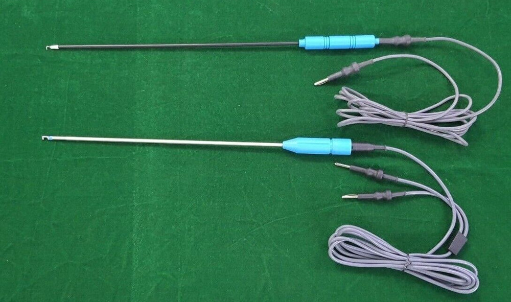 2pc Laparoscopic Bipolar/Monopolar L-Hook 5mmx330mm & Cable Reusable Instruments