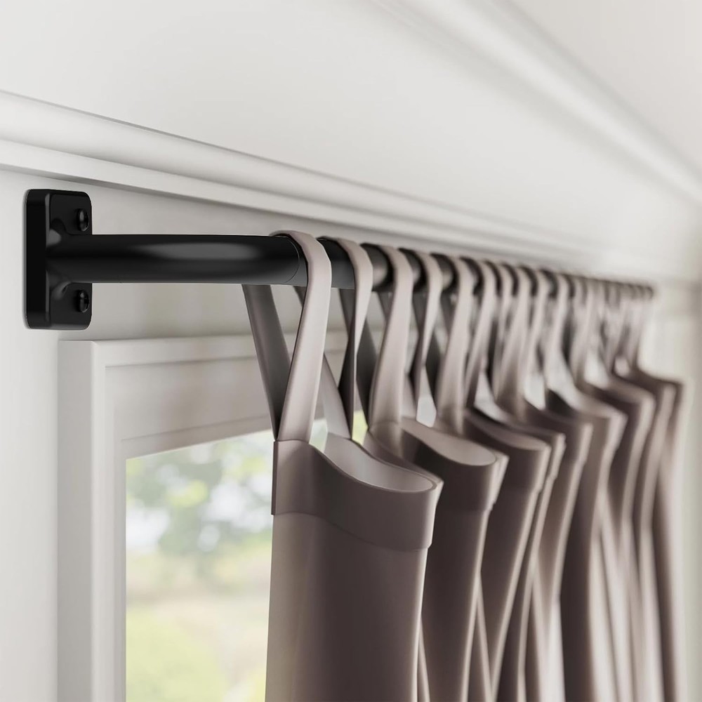 Curtain Rods Windows 48-84 inch 5/8" Diameter Black Ceiling Mount Wrap Around