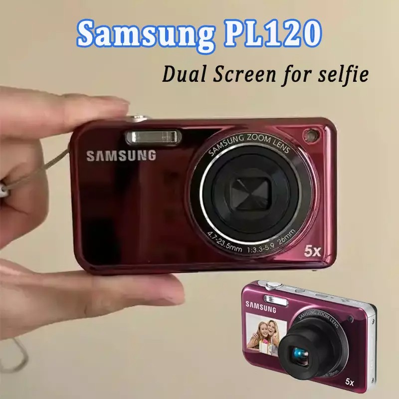 Samsung PL120 14.2MP Dual LCD Vintage Digital Camera -Red