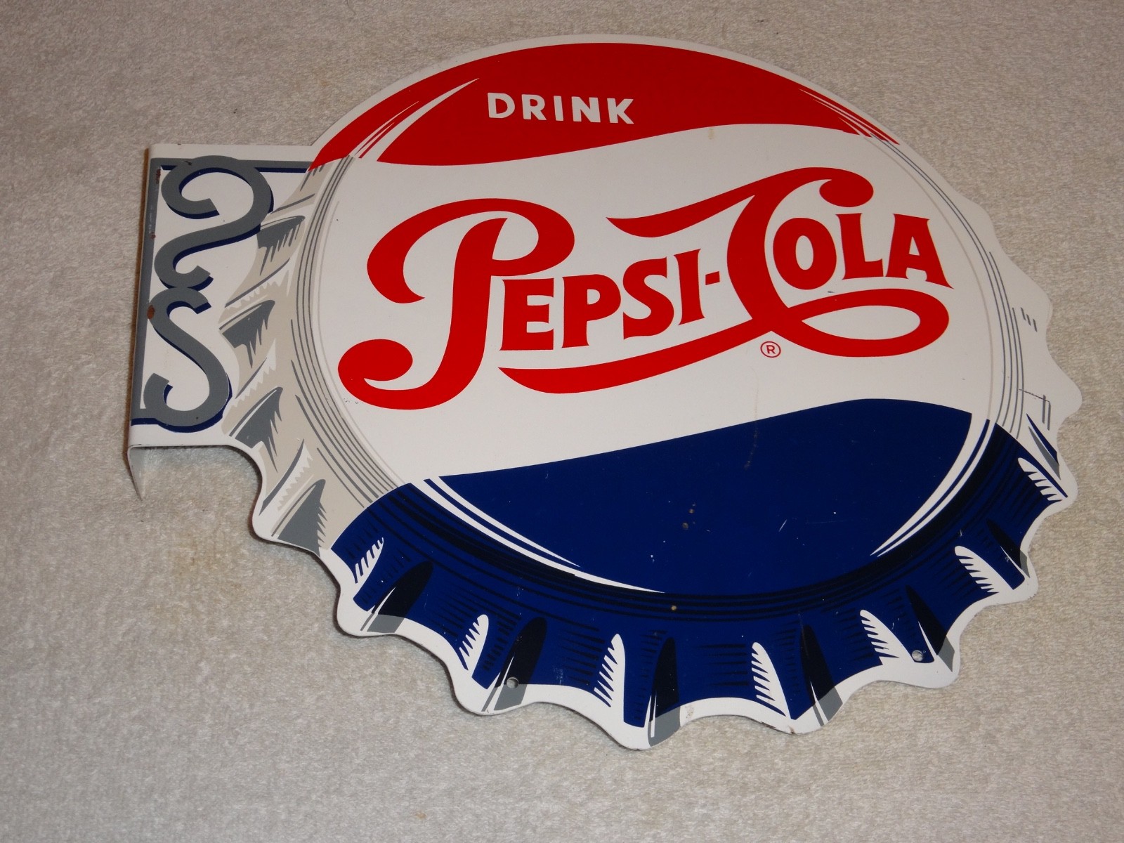 VINTAGE DRINK PEPSI COLA DIECUT 14" METAL SODA POP GASOLINE OIL FLANGE SIGN M173