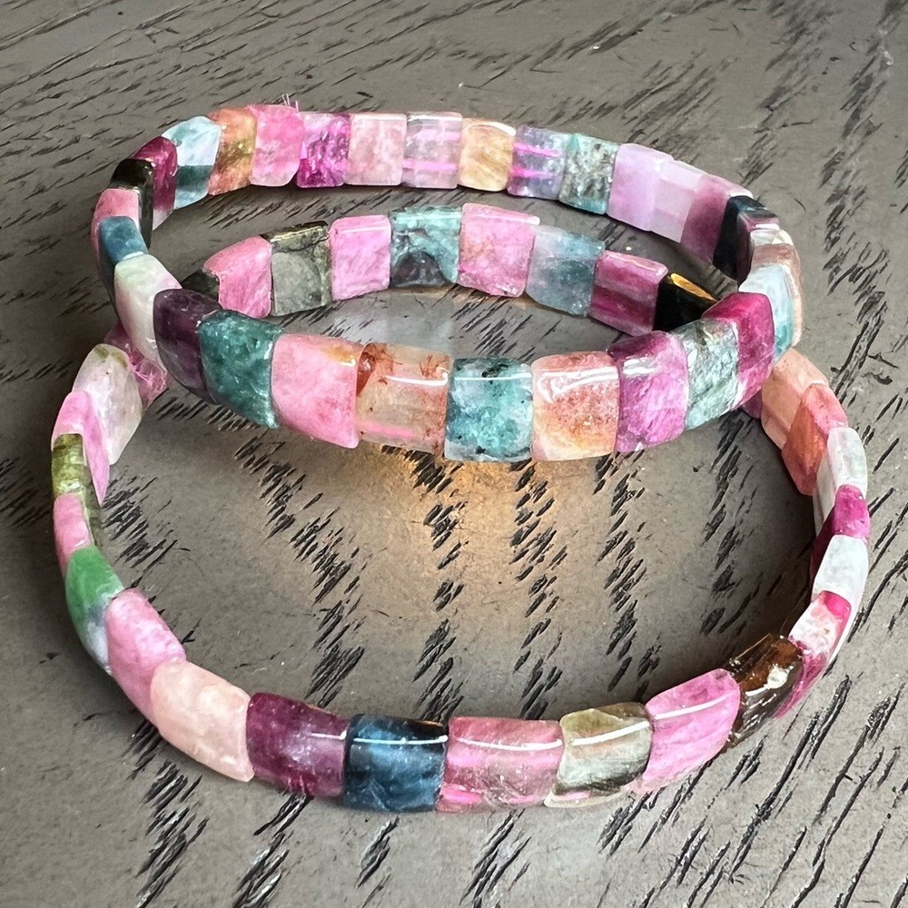 (One) Watermelon tourmaline soft bangle SIZE 7-7.25’