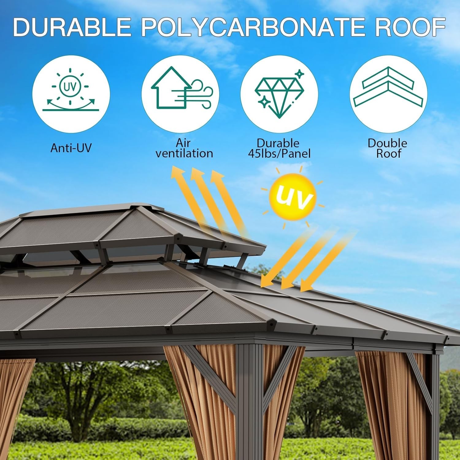 10'x12' 10'x13'Hardtop Gazebo Outdoor Polycarbonate Patio Top Canopy Garden Tent