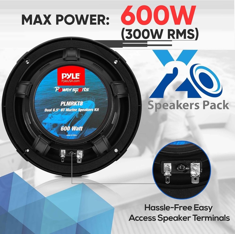 Pyle 6.5'' Dual Marine Speakers Kit w/Amplified Bluetooth Remote ControlReceiver