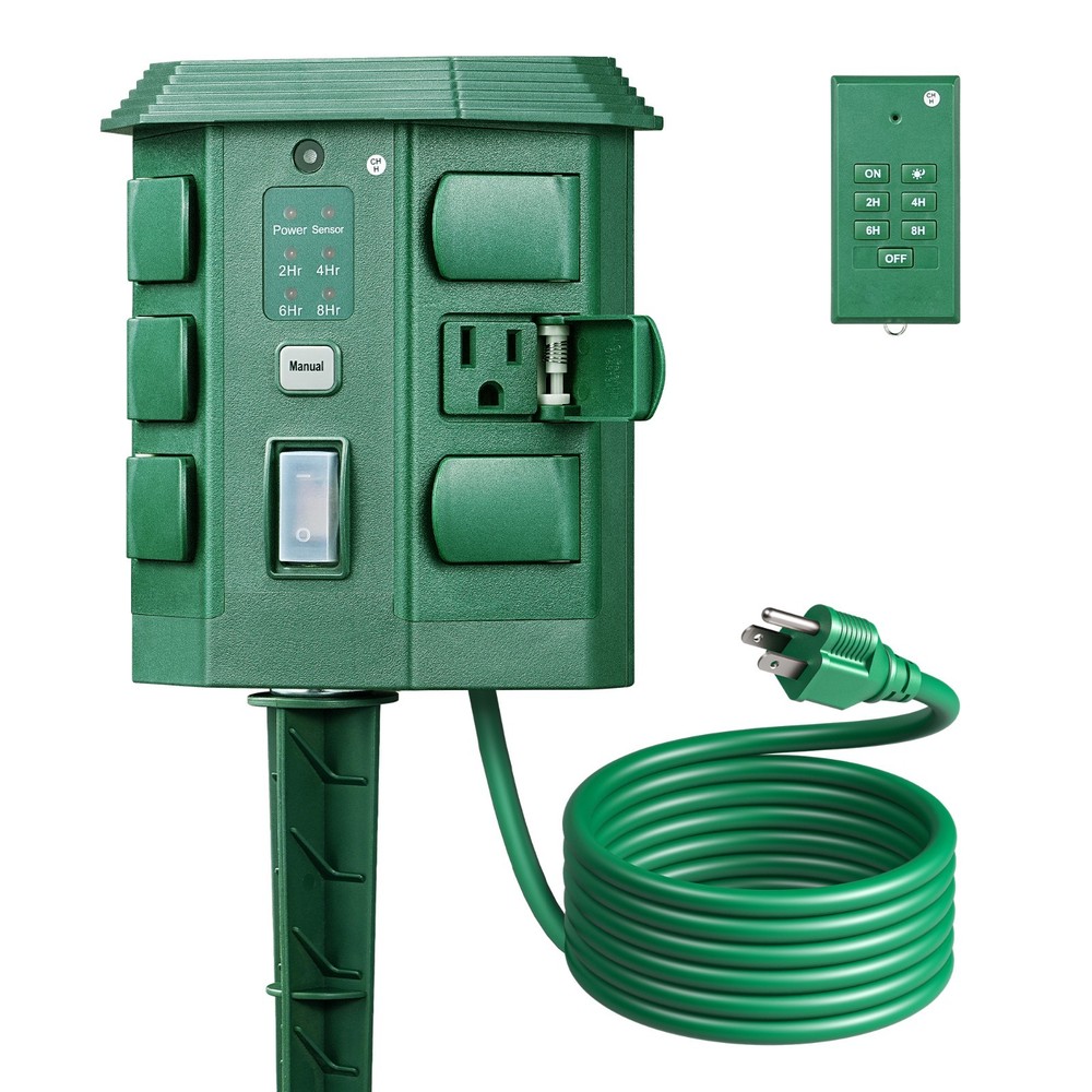 DEWENWILS Outdoor Power Stake Timer w/ Photocell Sensor, 6 Grounded Outlets