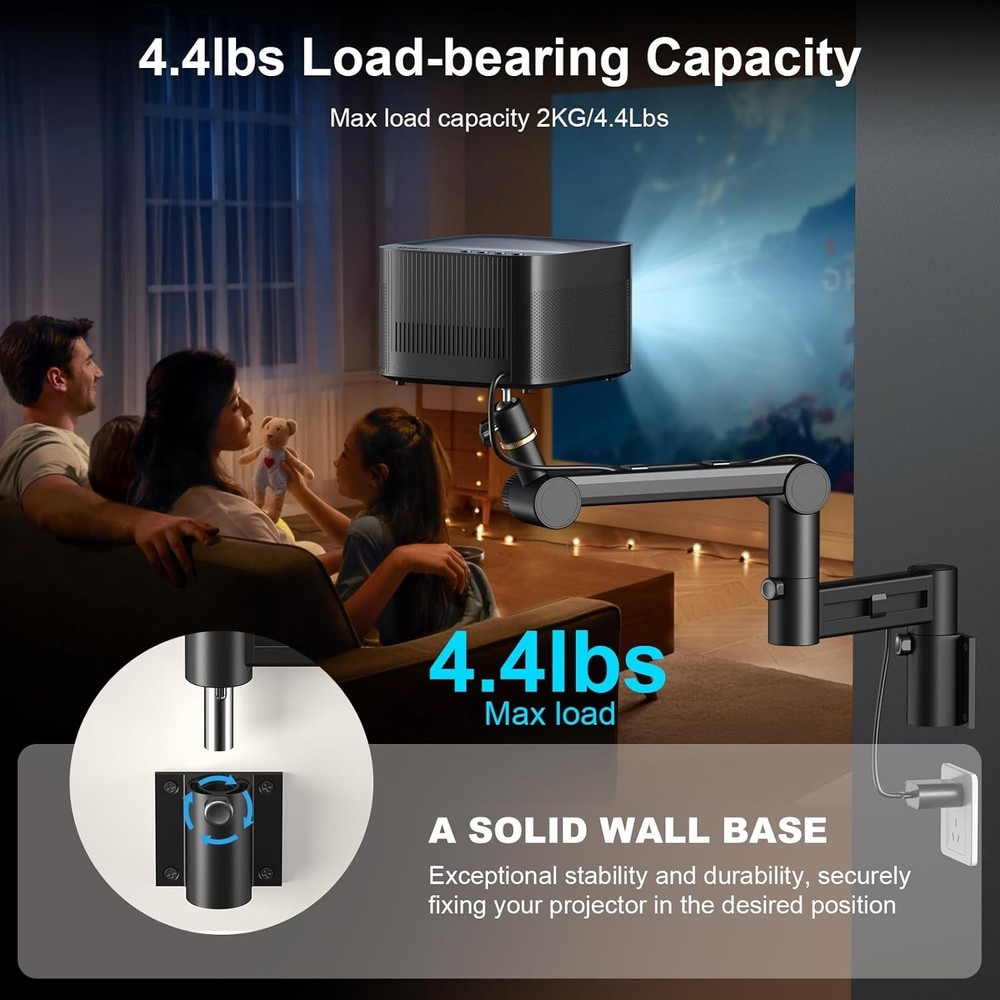 Durable Projector Wall Mount with Adjustable Angle - Ideal for Home Theaters