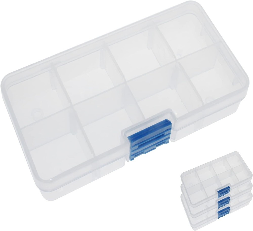 4 Pack 8 Grids Plastic Bead Organizer Box/Clear Crafts Thread 5.5"L x 2.7"W