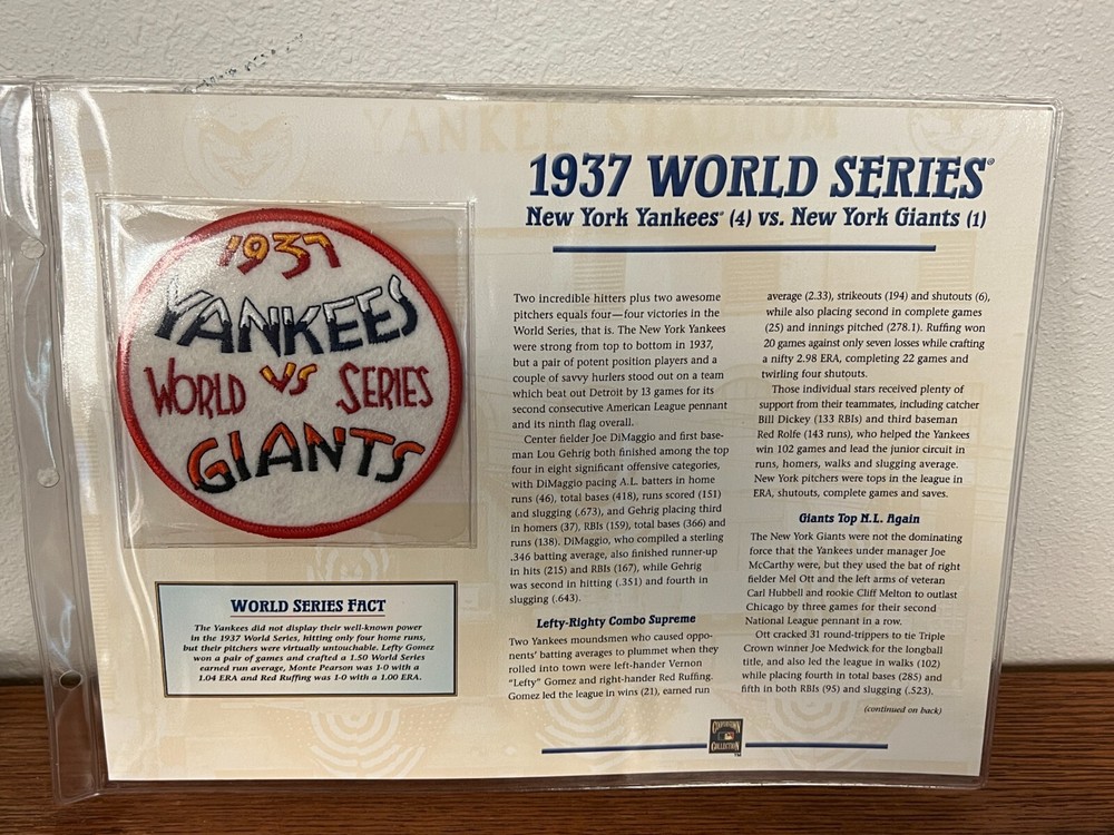 1937 WORLD SERIES PATCH - YANKEES VS GIANTS MLB PATCH WILLABEE & WARD