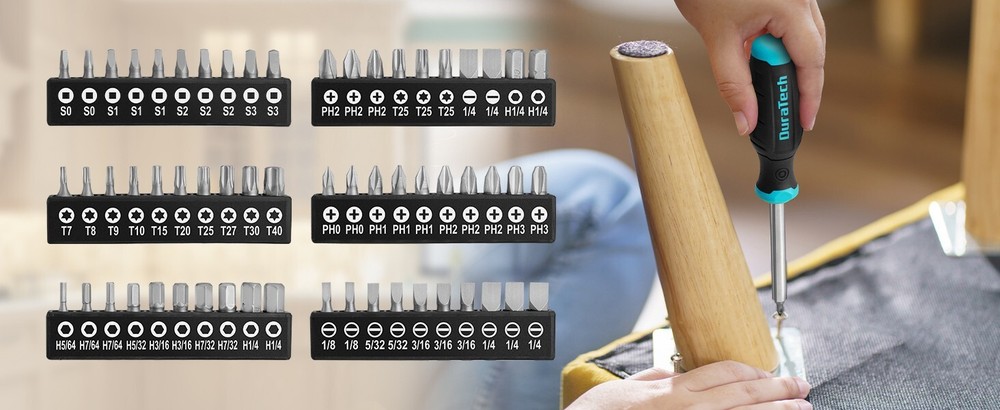 DURATECH Screwdriver, Multi-Function Screw Driver with 60 Replaceable Cr-V Bits