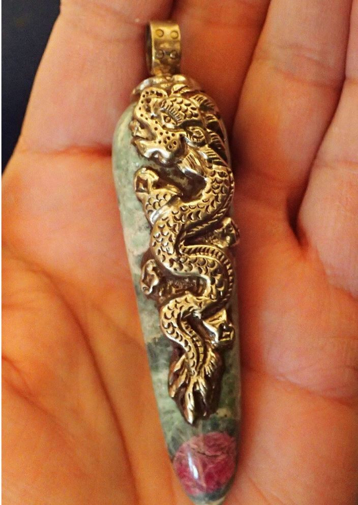 Ruby In Fuchsite with Sterling Silver Dragon Pendant point
