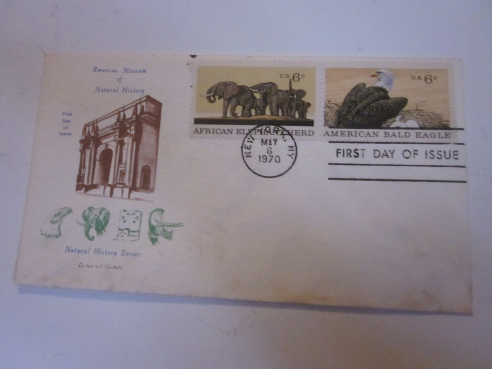 US COMBO COVER 1970 EAGLE & ELEPHANT  FDC SCOTT 1387,88 COLONIAL CACHETS CACHET