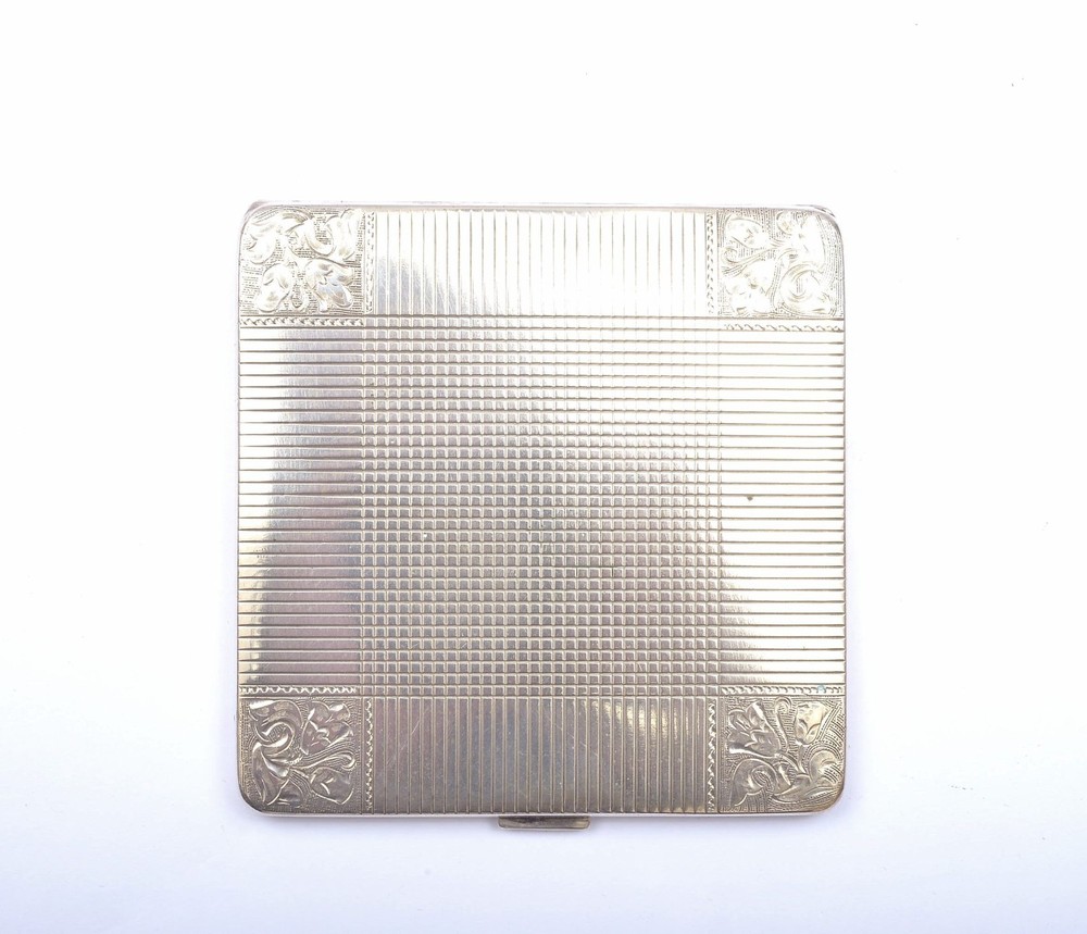 1930's Polish 800 Solid Silver 110 Gram Cigarette Compact Powder Case Box Marked
