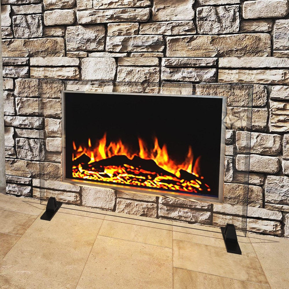 Premium Tempered Glass Fireplace Screen with Exclusive Beveled Edge | 33" H x...