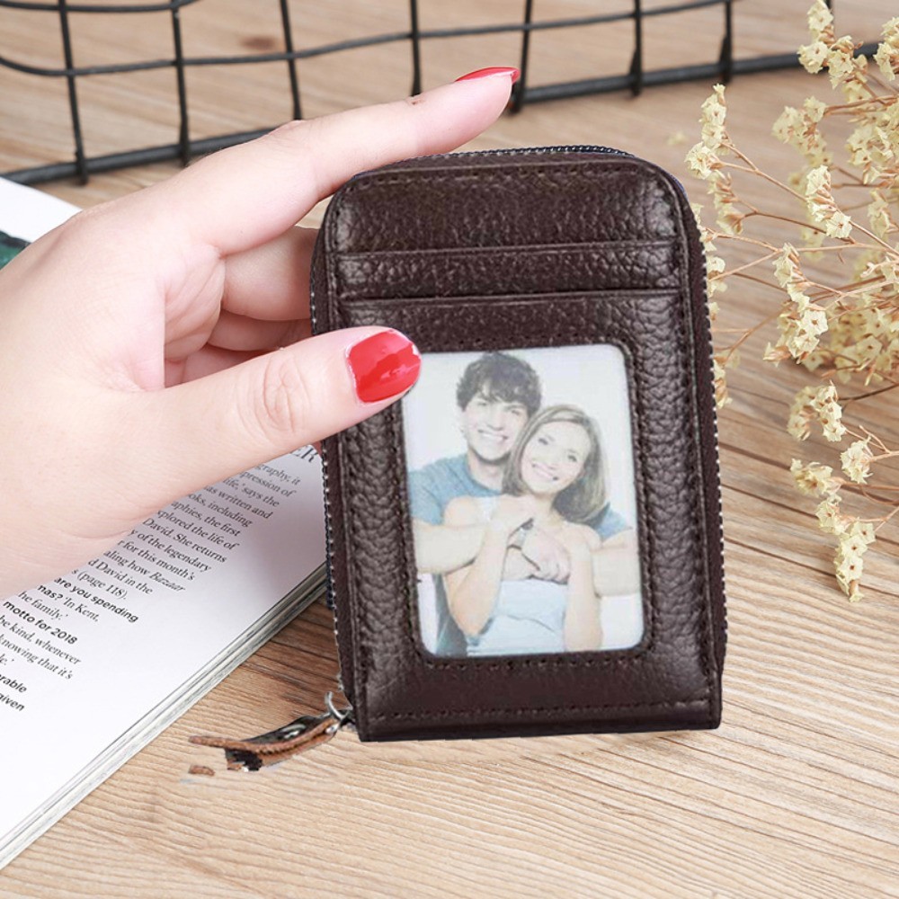 Genuine Leather Small Wallet Men RFID Blocking Credit Card Holder with ID Window