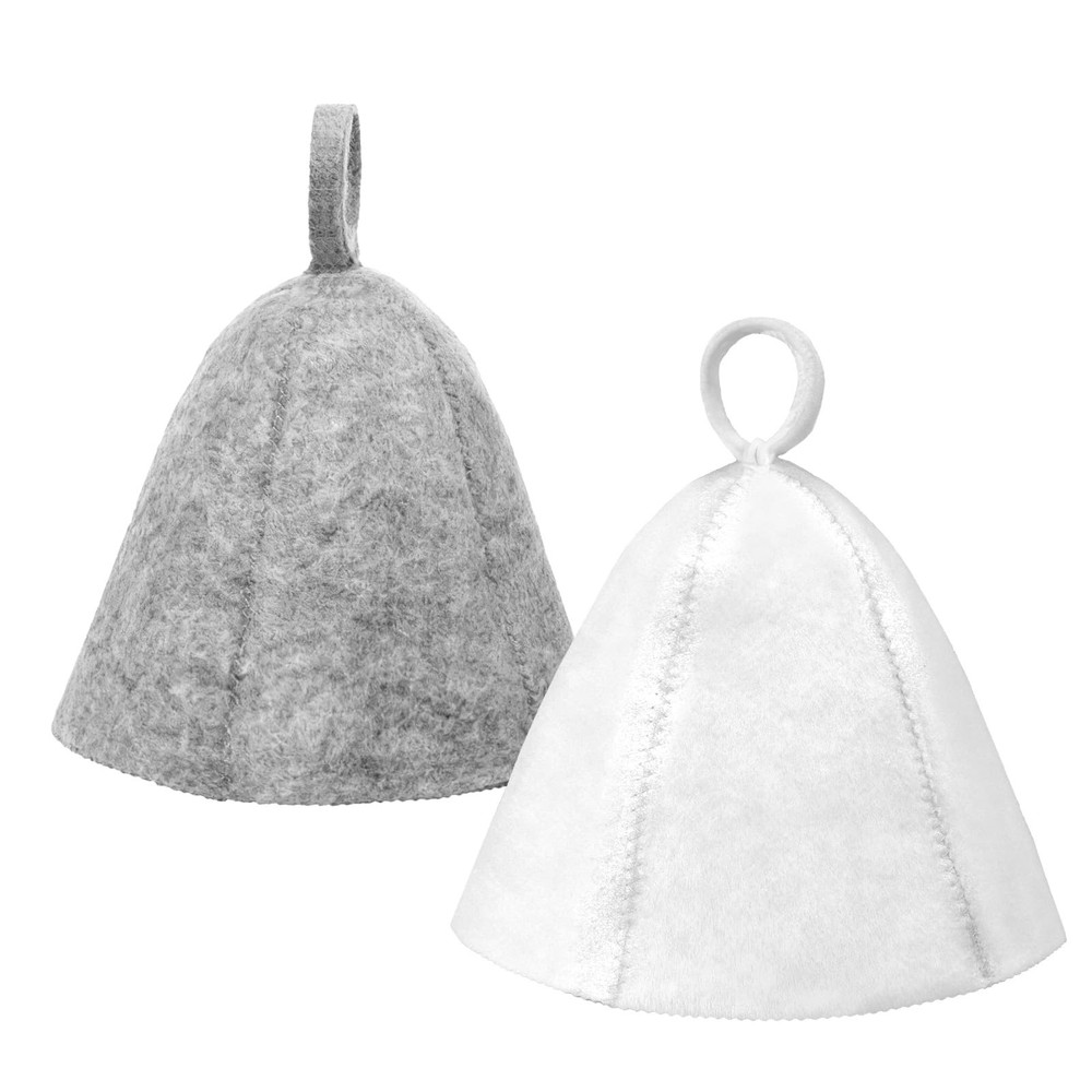 Qulkws 2 PCS Sauna Hat, Wool Hat Vaporarium Cap, Russian White and gray