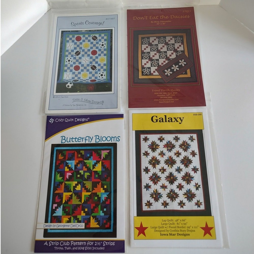 Assorted Quilting Lot/4 Patterns Sports Daisies Galaxy Butterfly Bloom