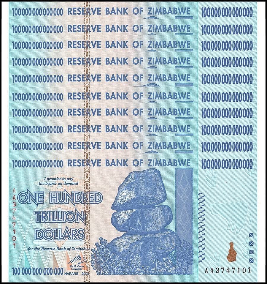 Zimbabwe 100 Trillion Dollars, 2008, AA, P-91, UNC X 10 PCS