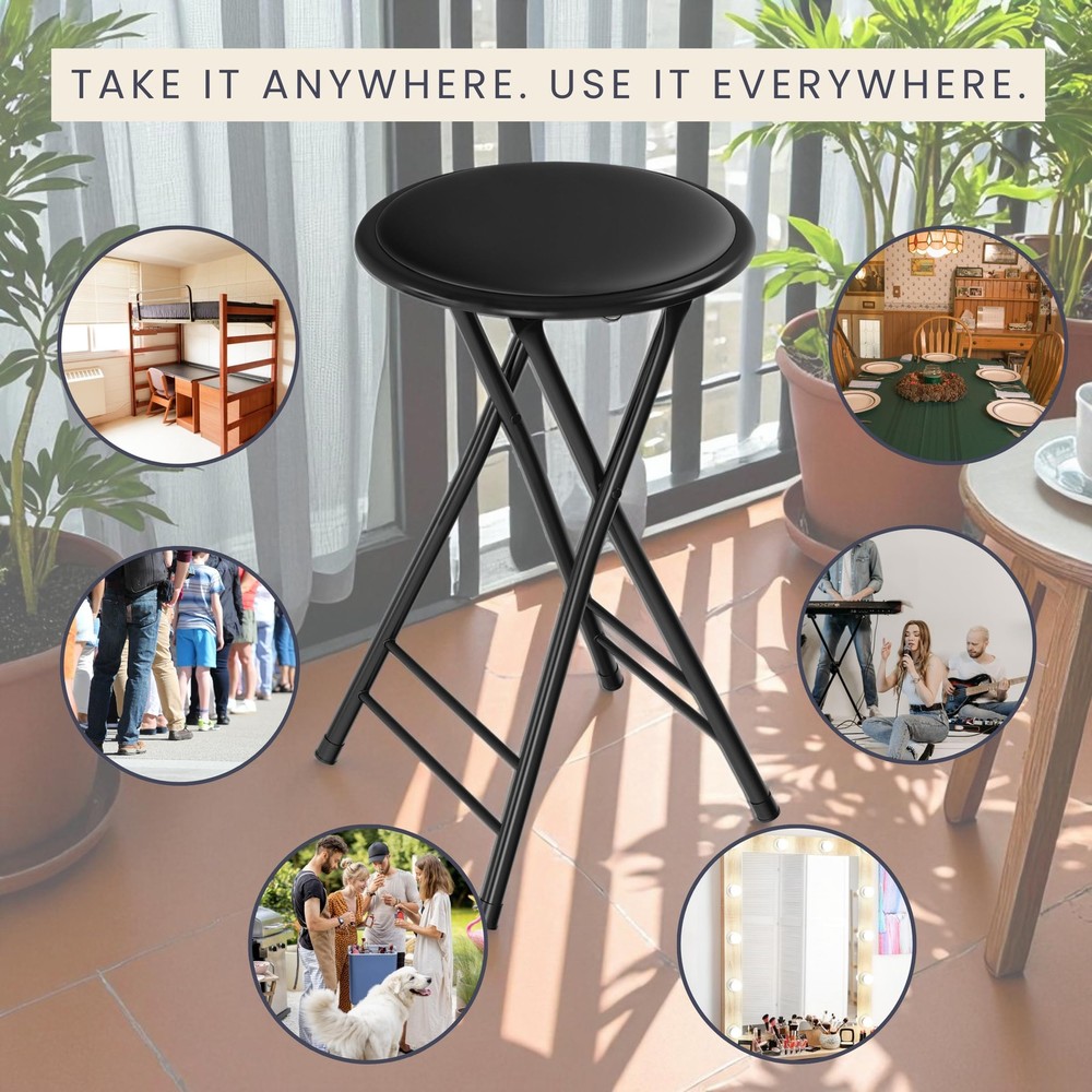 Folding Stool - Backless 24-Inch Stool with 225lb Capacity for Kitchen or Rec...
