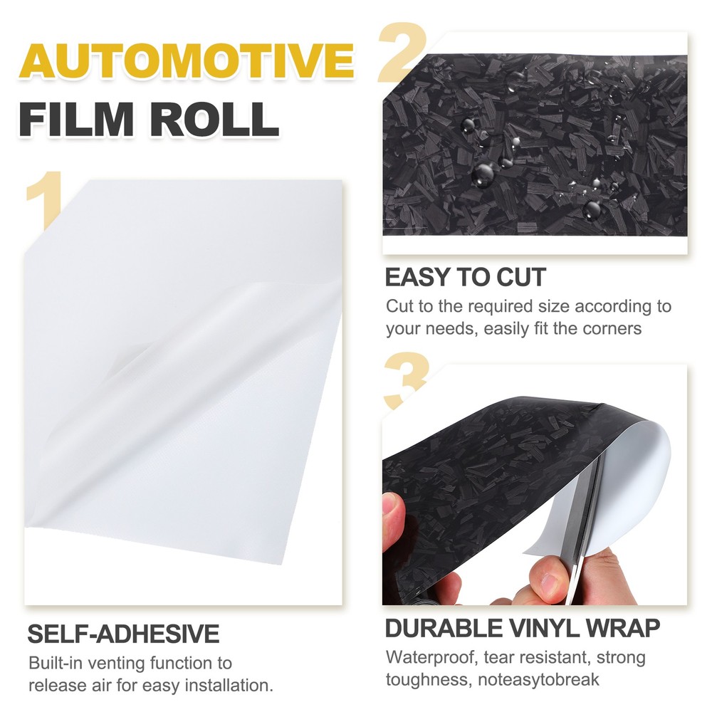 1Set Carbon Fiber Vinyl Wrap 8" x 5ft Self-Adhesive W Scraper Black-silver