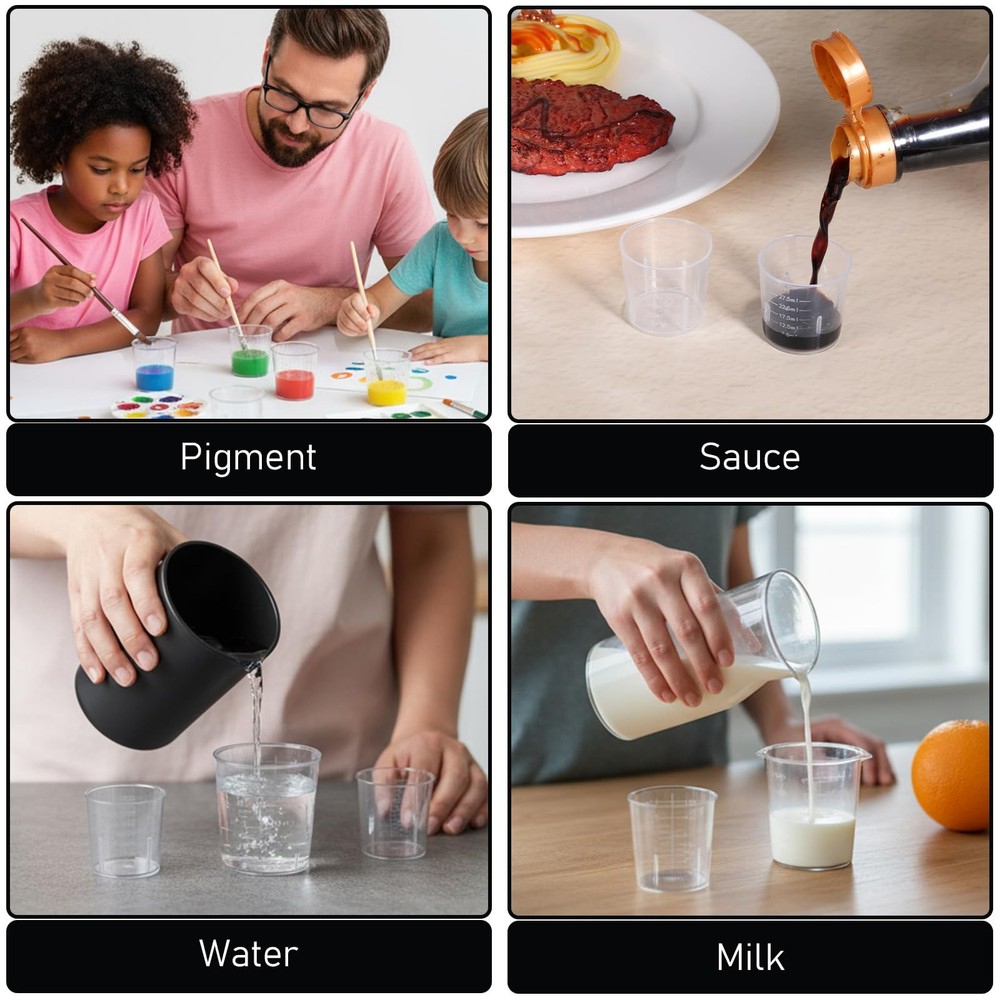 6 Pack Plastic Graduated Cup Set 30ml /60ml(2 oz)/100ml Clear Samll,