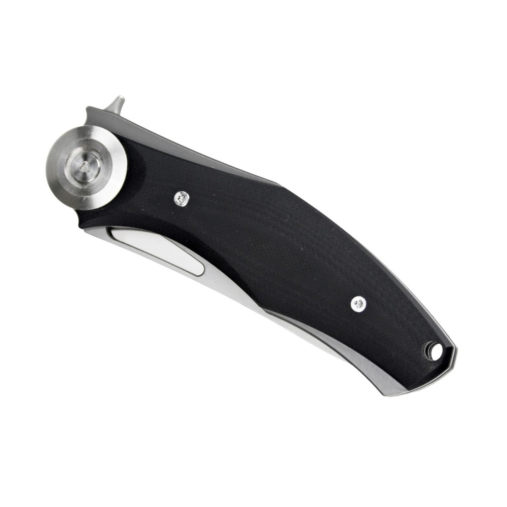 EDC Mini Pocket Knife D2 Blade Black Handle Liner Lock Flipper with Leather Case
