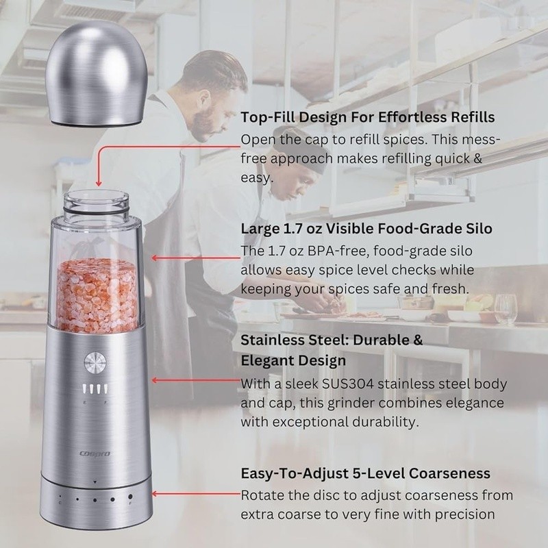Electric Grinder Set 2 Automatic Spice Mill Qi Wireless Charging One-Hand Use