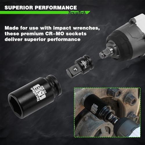 3 4 Deep 6 Point Impact Socket Set 9 Piece Jumbo SAE Automotive Tool Box