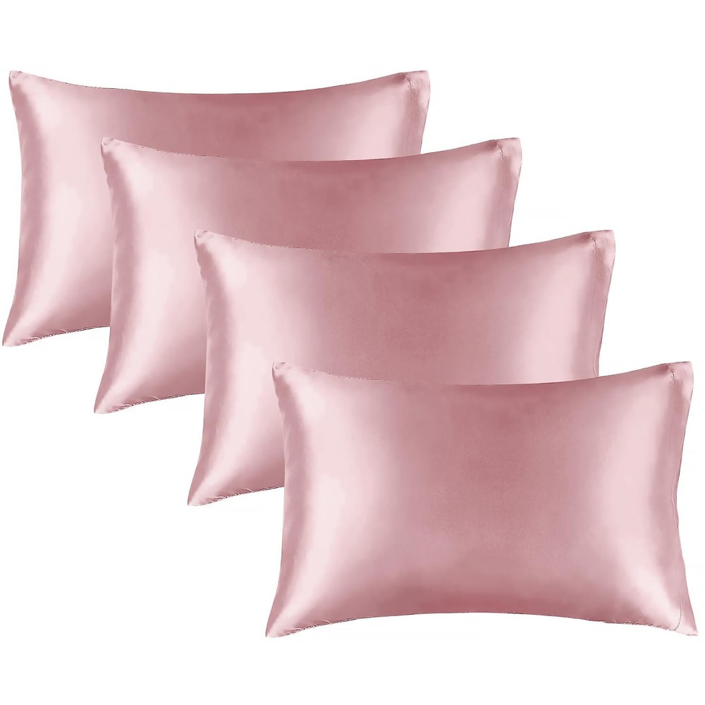 4 Pcs Satin Pillow Covers, Queen Size Cooling Soft Fabric, Pink