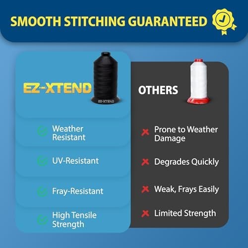 Heavy Duty Bonded Polyester Thread for Outdoor & Marine Sewing - 8 oz Black