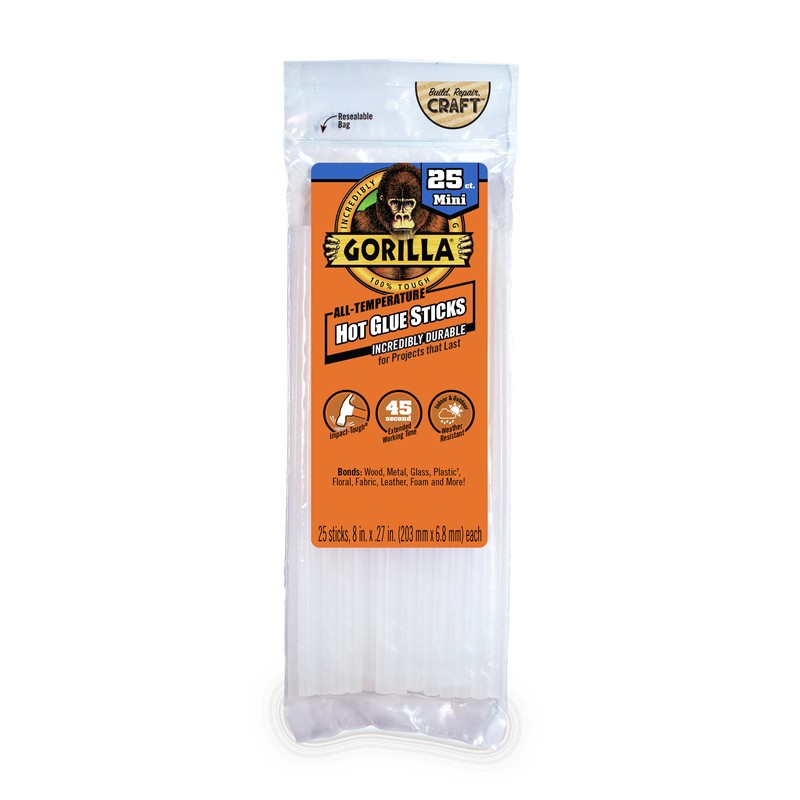 Gorilla 3022502 Durable Clear UV Weather Resistant Mini Hot Glue Stick 8 in.