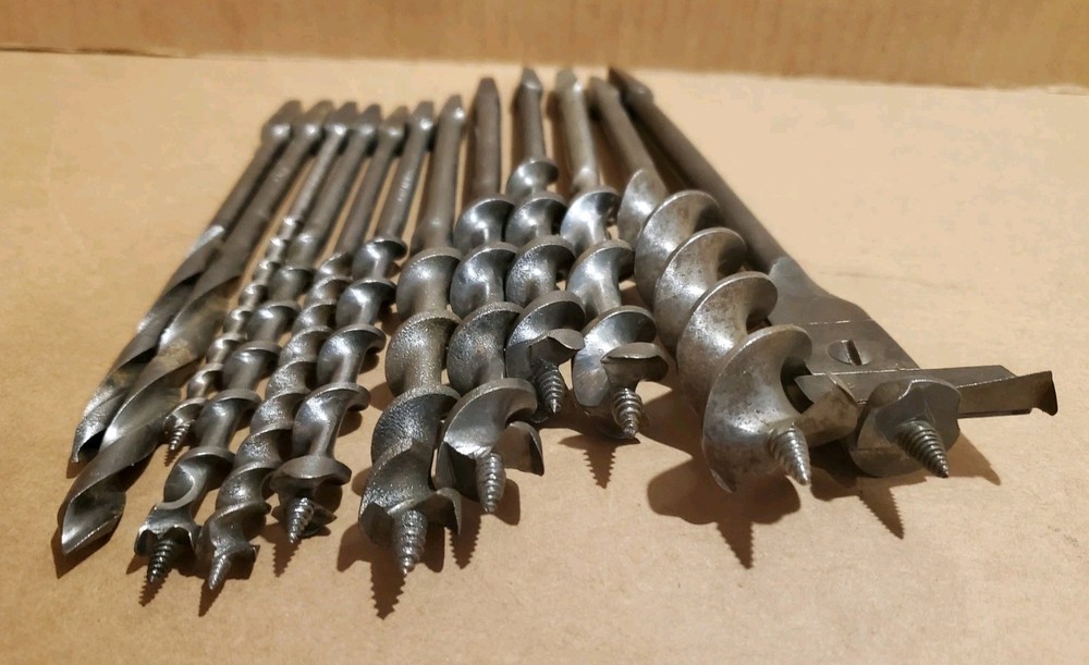 12 Vintage Bit Brace Hand Drill Bits,Auger bits,Adjustable, Old Carpenter Tools