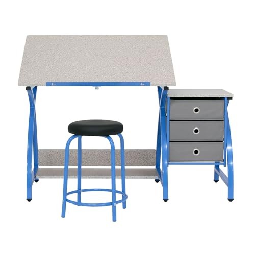 SD STUDIO DESIGNS CRAFT TABLE | ANGLE ADJUSTABLE TOP, STOOL - BLUE/GRAY
