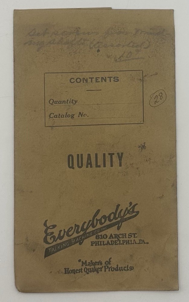 Original Honest Quaker Everybody’s Talking Machine Co Parts Envelope Empty VTG