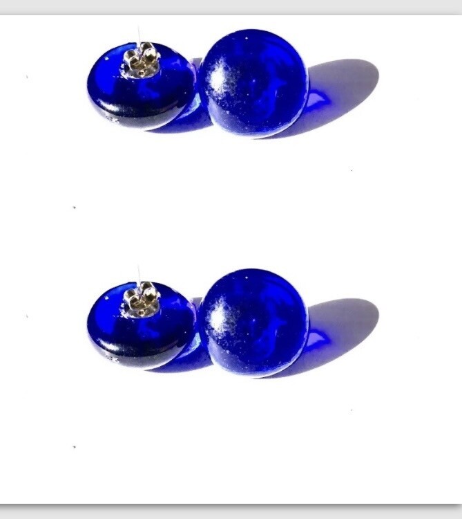 Set of 2 cobalt blue glass button pierced earrings with posts