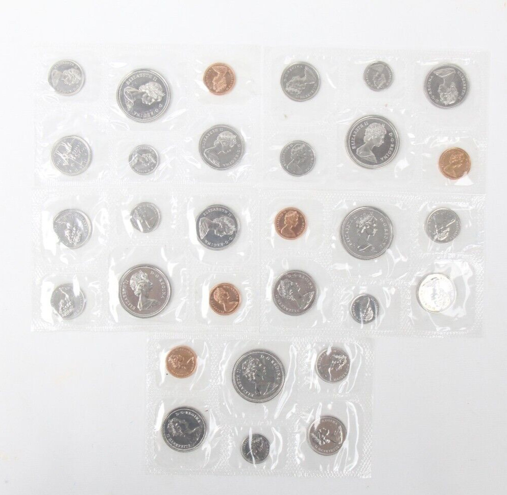 1973-1977 Canada Mint Sets Proof Like Sealed in Cellophane No Envelopes