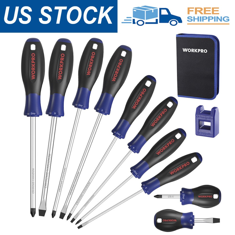 WORKPRO 10-Piece Magnetic Screwdriver Set Phillips Slotted Flat Head Screwdriver
