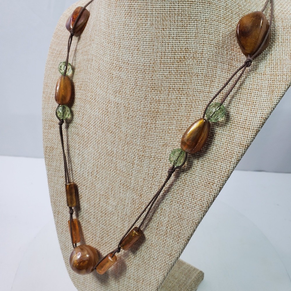 Vintage Hand Knotted Cord Necklace Beaded Pullover 36 Inch