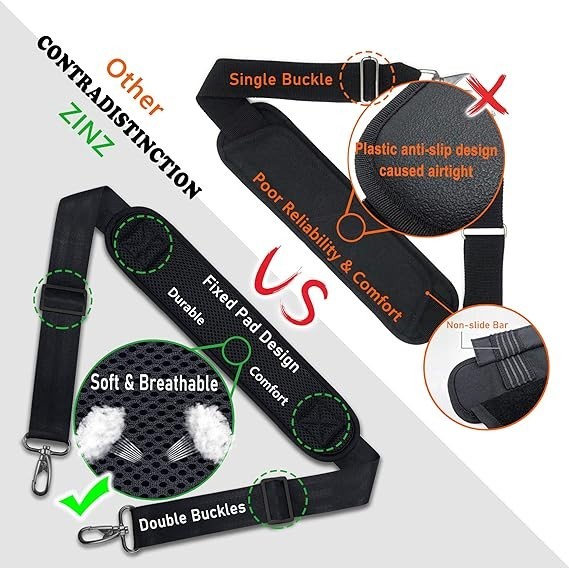 Padded Adjustable 57" Shoulder Strap Replacement for Bags with D-Ring (Black)